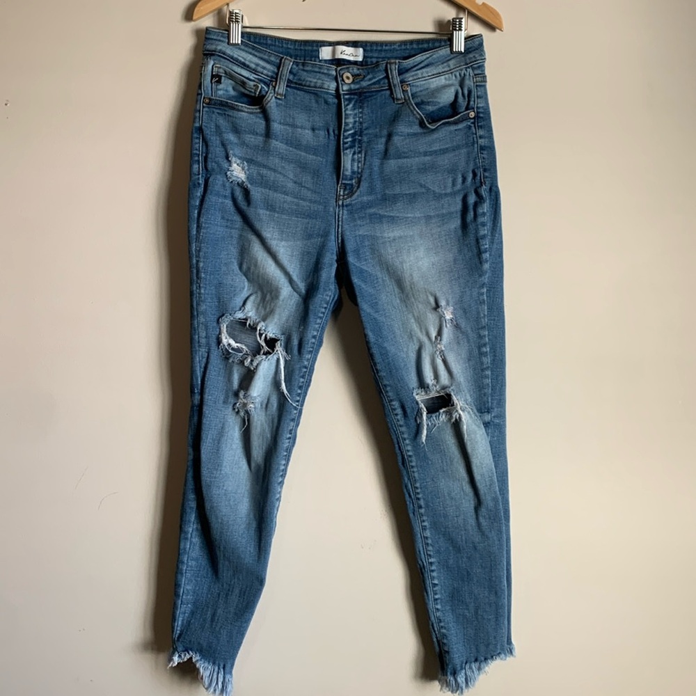 Kancan Skinny Jeans Distressed Size 30 Blue Womens Fray Hem Stretch Casual